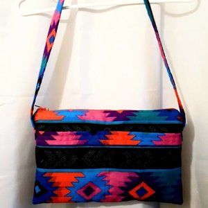 New Southwestern Cowgirl Shoulder Bag Sling Purse Red Blue Pink Geometric Aztec